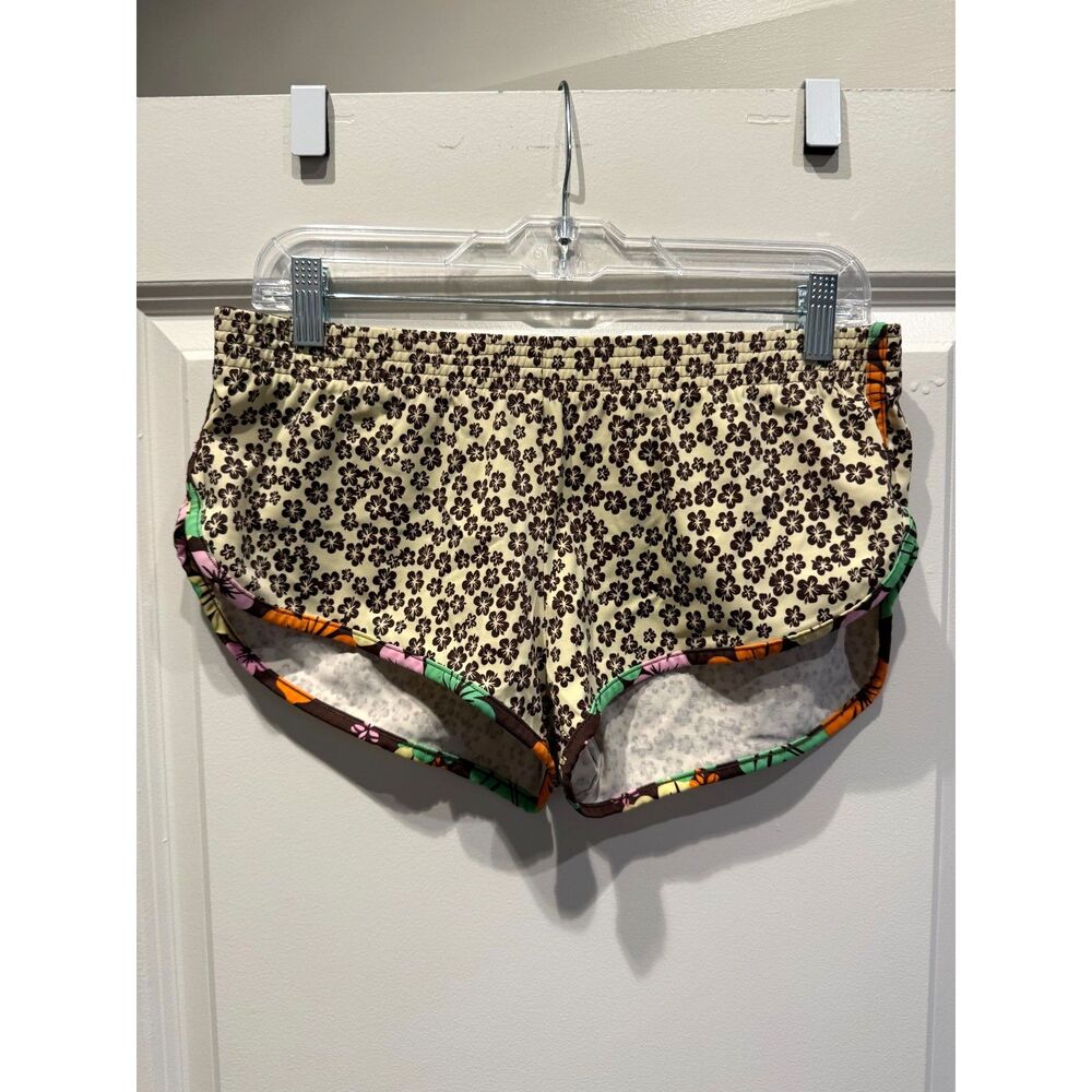 Mossimo Women's Swim Surf Shorts Brown Floral Size M EUC Bathing Suit Bottom